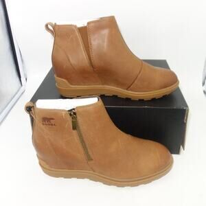 NEW Sorel Evie Zip Leather Boots Booties Velvet Tan Brown Women's 8.5